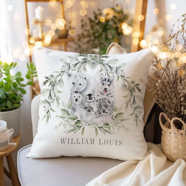 Winter Wonderland Artic Animals Holiday Decor Throw Pillow (Creator Uploaded)