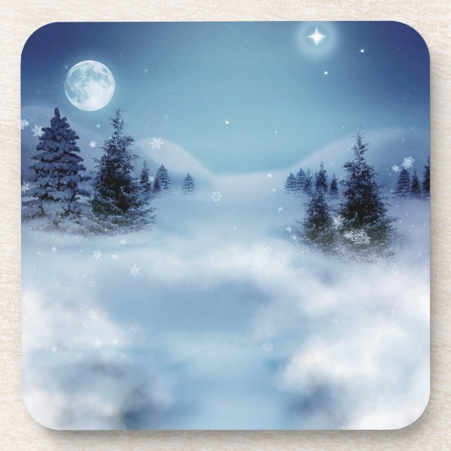 Winter Wonderland at Night Beverage Coaster (Front)