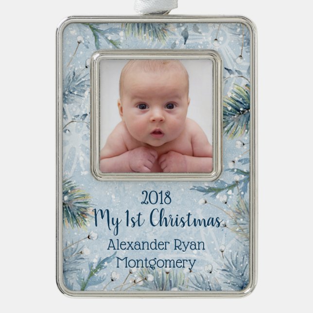 Winter Wonderland Baby First Christmas Photo Christmas Ornament (Front)
