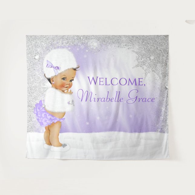 Winter Wonderland Baby Shower Backdrop Ethnic Girl (Front (Horizontal))