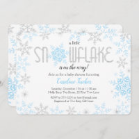 Winter Wonderland Baby Shower Blue Silver Glitter Invitation