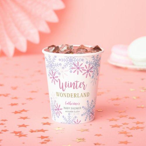 Winter Wonderland Baby Shower Cute Pink Snowflakes Paper Cups