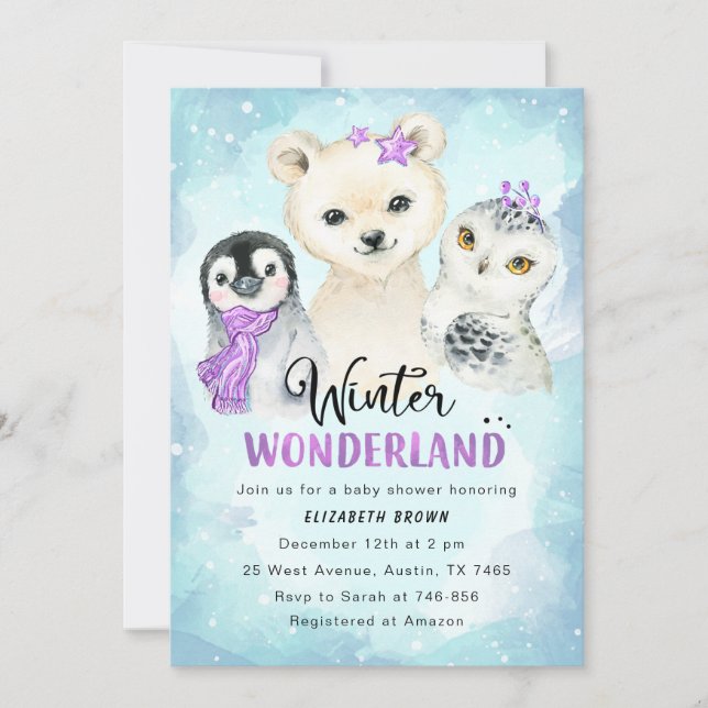 Winter Wonderland Baby Shower Invitation Girl (Front)