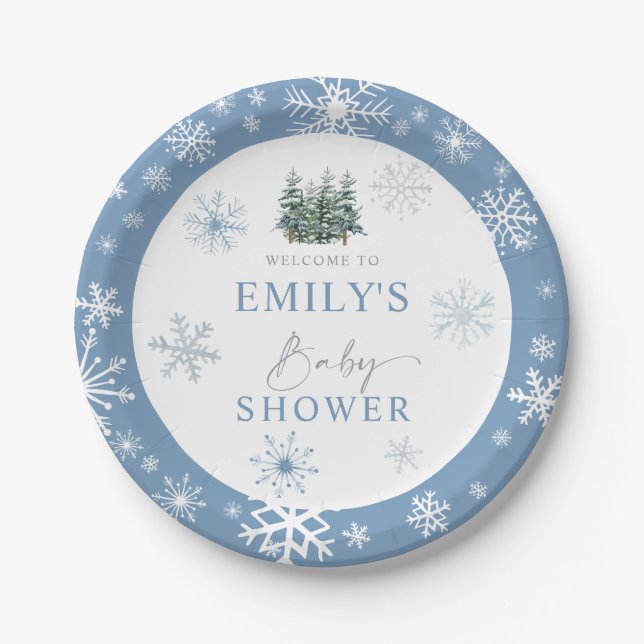 Winter Wonderland Baby Shower Paper Plates (Front)