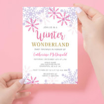 Winter Wonderland Baby Shower Pink Girl Snowflakes Invitation