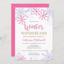 Winter Wonderland Baby Shower Pink Girl Snowflakes Invitation