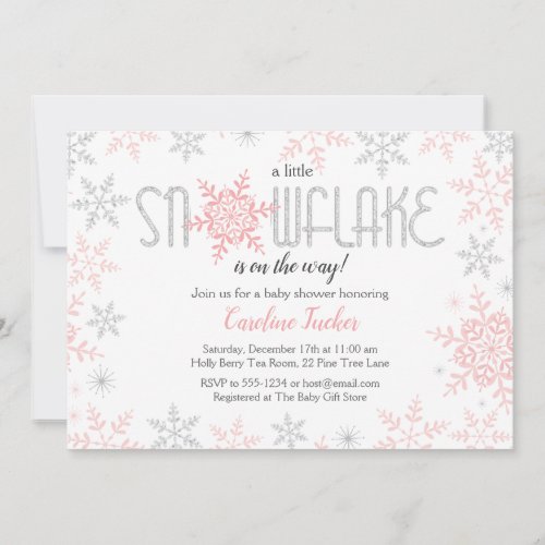 Winter Wonderland Baby Shower Pink Silver Glitter Invitation