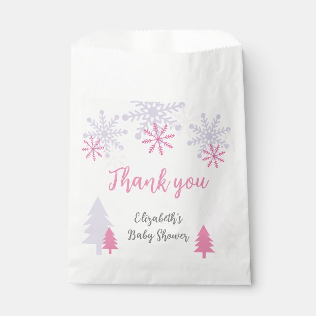 Winter Wonderland Baby Shower Pink Snowflakes Favor Bag (Front)
