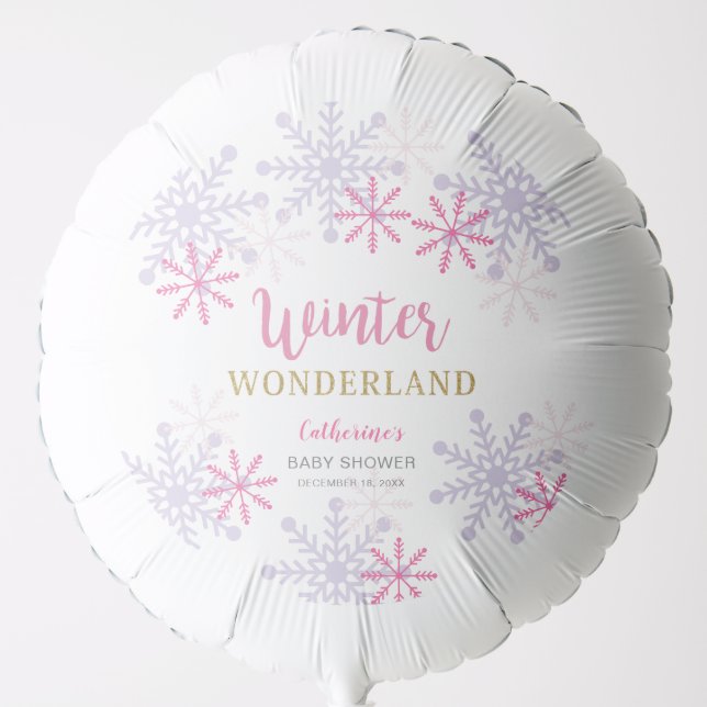 Winter Wonderland Baby Shower Pink Snowflakes Girl Balloon (Front)