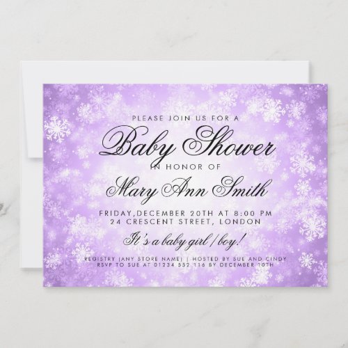 Winter Wonderland Baby Shower Purple Invitation