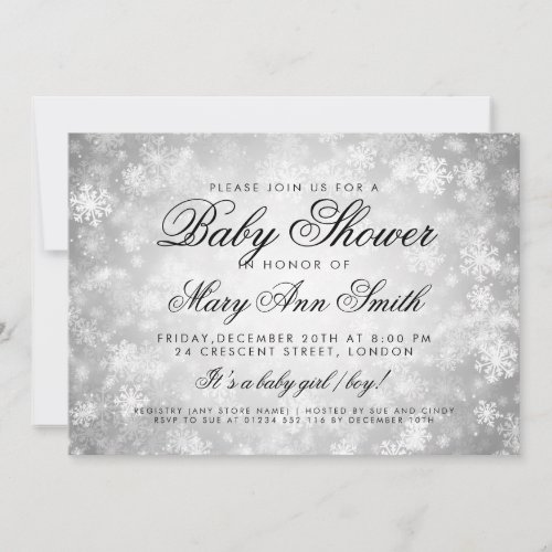 Winter Wonderland Baby Shower Silver Invitation