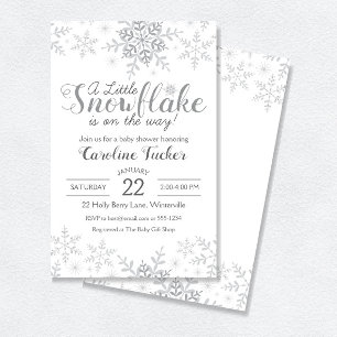 Winter Wonderland Baby Shower Silver Snowflakes Invitation