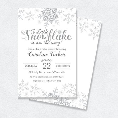 Winter Wonderland Baby Shower Silver Snowflakes Invitation