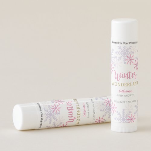 Winter Wonderland Baby Shower Snowflakes Pink Girl Lip Balm