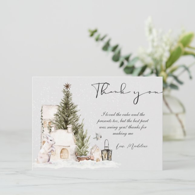 Winter Wonderland Baby Shower Thank You Card (Standing Front)