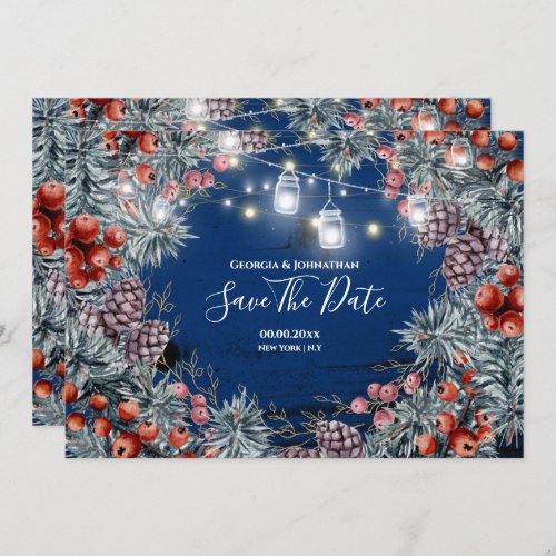 Winter wonderland berry wreath holiday lights save the date
