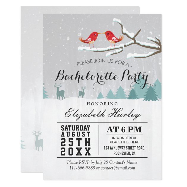 Winter Wonderland Bird Reindeer Bachelorette Party Invitation