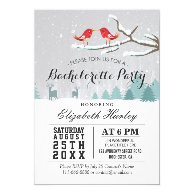 Winter Wonderland Bird Reindeer Bachelorette Party Invitation
