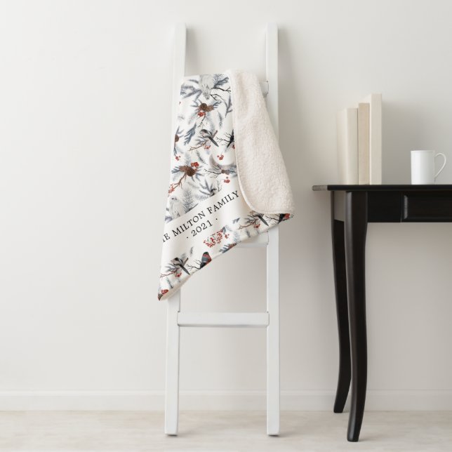 winter wonderland birds monogram sherpa blanket (In Situ)