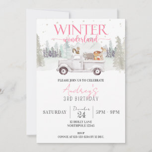 Winter Wonderland Birthday, Girl 3rd Birthday Invitation