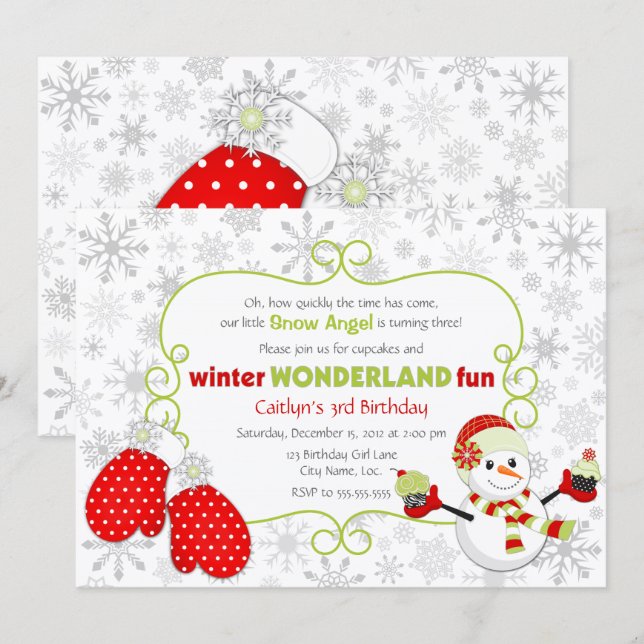 Winter Wonderland Birthday Invitation (Front/Back)