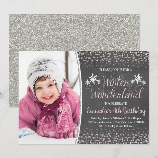 Winter Wonderland Birthday Invitation with Photo (Front/Back)