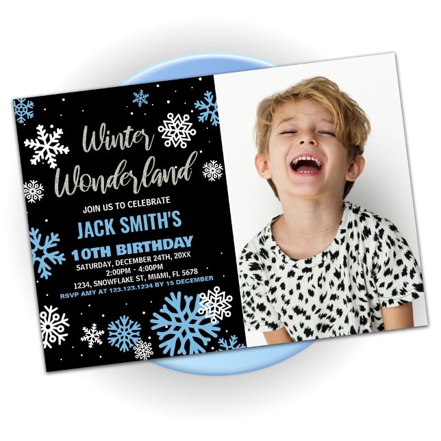Winter Wonderland Birthday Invitations Black Photo (Winter Wonderland Birthday Invitations Black Photo)