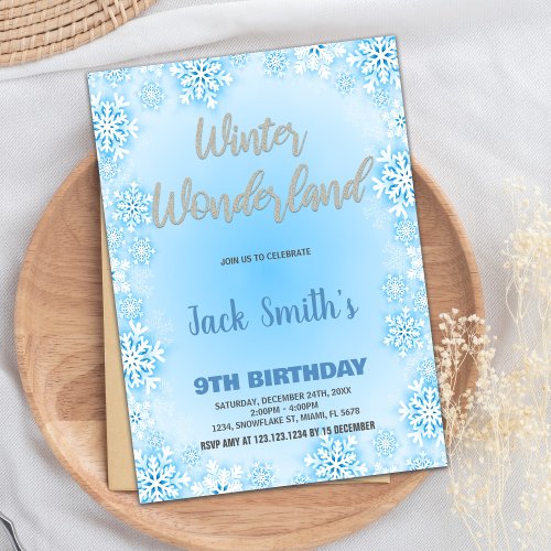 Winter Wonderland Birthday Invitations Blue