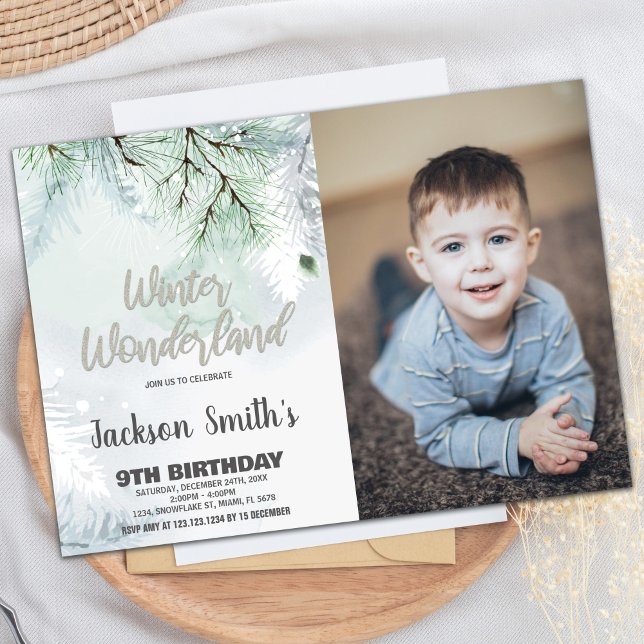 Winter Wonderland Birthday Invitations Pine Photo (Winter Wonderland Birthday Invitations Pine Photo)
