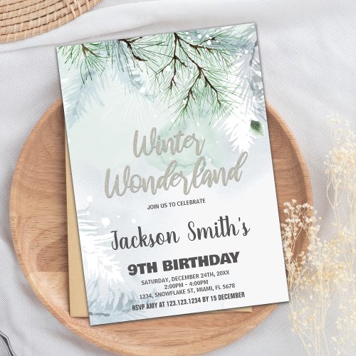 Winter Wonderland Birthday Invitations Pine Silver