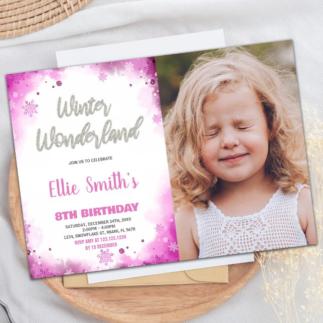 Winter Wonderland Birthday Invitations Pink Photo (Winter Wonderland Birthday Invitations Pink Photo)