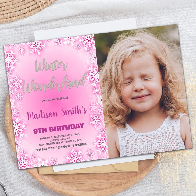 Winter Wonderland Birthday Invitations Pink Photo (Winter Wonderland Birthday Invitations Pink Photo)