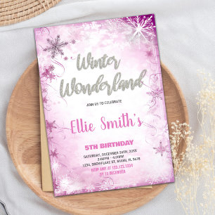 Winter Wonderland Birthday Invitations Pink Silver