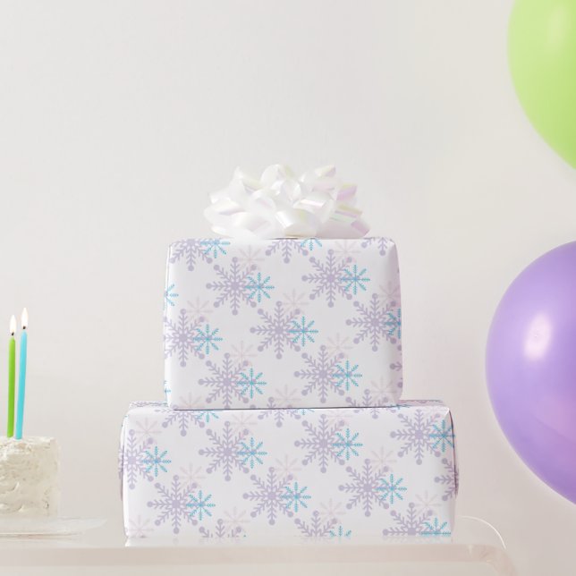 Winter Wonderland Birthday Lavender Blue Snowflake Wrapping Paper (Party Gifts)