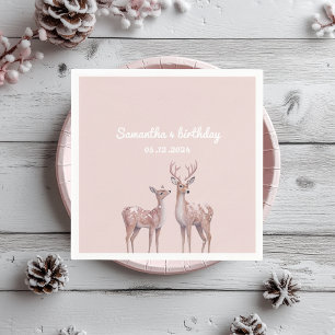 Winter Wonderland Birthday Napkins   Pink and Deer