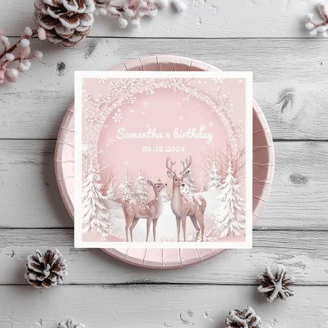 Winter Wonderland Birthday Napkins | Pink and Deer (Creator Uploaded)