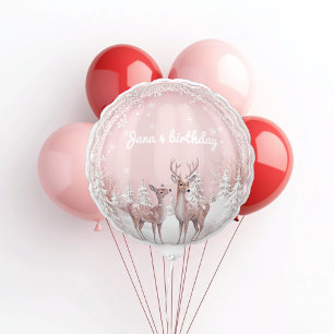 Winter Wonderland Birthday Pink and Deer Balloon