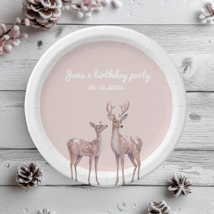 Winter Wonderland Birthday Plates Pink and Deer
