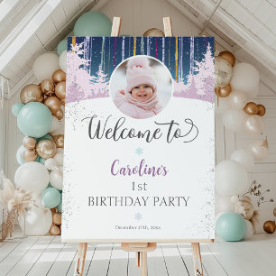 Winter Wonderland Blue 1st Birthday Welcome Photo Foam Board