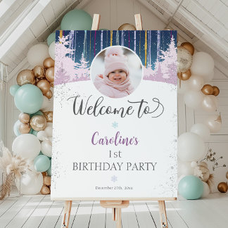Winter Wonderland Blue 1st Birthday Welcome Photo Foam Board