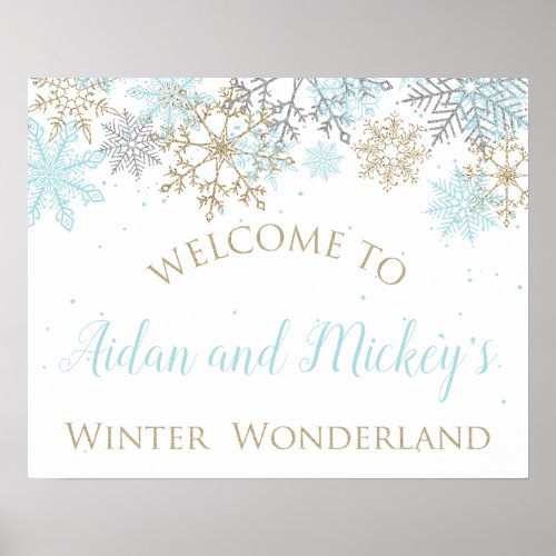 Winter Wonderland Blue and Gold Welcome Sign