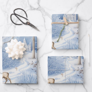 Winter Wonderland: Blue and White Christmas Tree Wrapping Paper Sheets