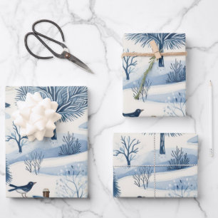 Winter Wonderland: Blue and White Christmas Tree Wrapping Paper Sheets