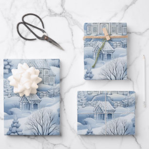 Winter Wonderland: Blue and White Christmas Tree Wrapping Paper Sheets