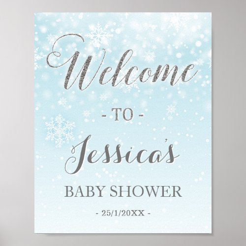 Winter Wonderland Blue Baby Shower Welcome Sign