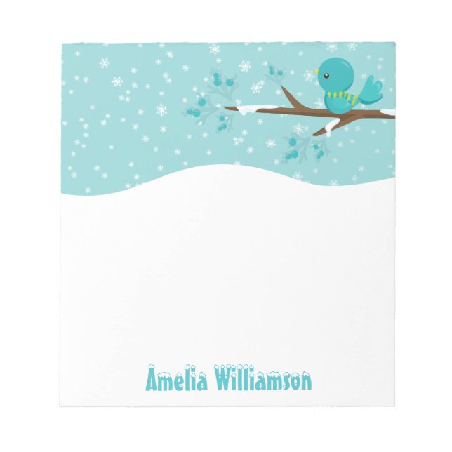 Winter Wonderland Blue Bird on Holly Branch Notepad (Front)