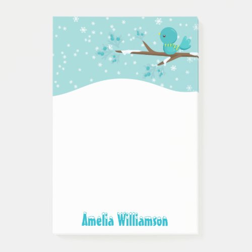 Winter Wonderland Blue Bird on Holly Branch Post_it Notes