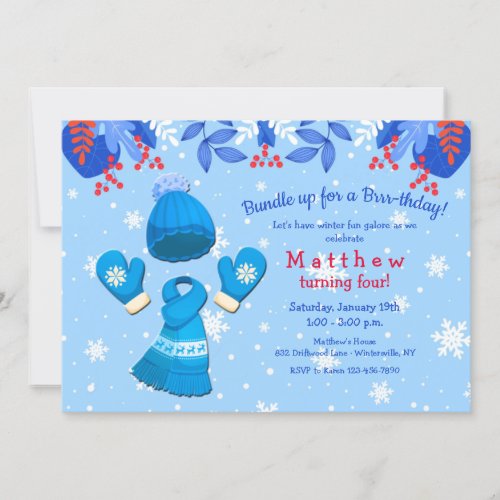 Winter Wonderland Blue Birthday Invitation