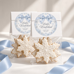 Winter Wonderland Blue Bow First Birthday Favors Classic Round Sticker