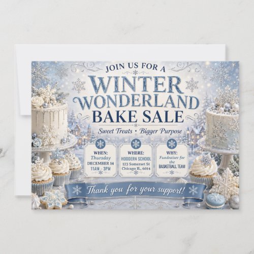 Winter Wonderland Blue Christmas Bake Sale Invitation